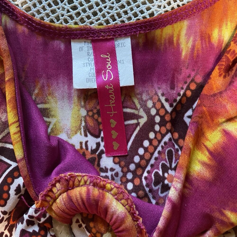 Heart Soul Sleeveless Blouse Womens M Beaded Necklace Tie Dye Bubble Hem Y2K - Picture 4 of 8